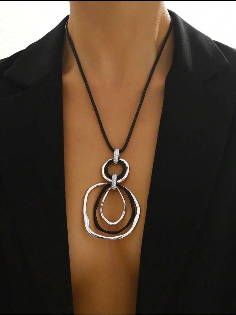 ✨ Modern Abstract Silver & Black Pendant Necklace | Statement Chic
